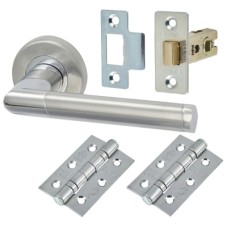 M Marcus Mercury Latch Door Handle on Rose Kit - Satin/Polished Chrome