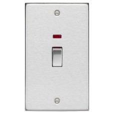 Knightsbridge 45A 2 Gang Square Edge Double Pole Cooker Switch with Neon - Brushed Chrome