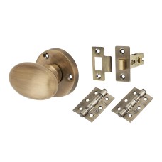 Exel Victorian Oval Mortice Door Knob Kit - 61mm Rose Diameter - Antique Brass