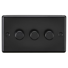 Knightsbridge 5-150W 3 Gang 2 Way Push On/Off Rotary Rounded Intelligent LED Dimmer - Matt Black