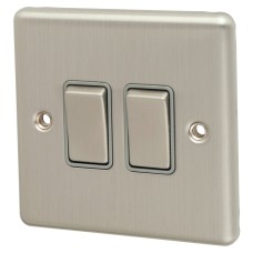 Eurolite Enhance Decorative 10A 2 Gang 2 Way Light Switch - Satin Steel with Grey Inserts