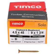 TIMCO Solo Chippy Pozi Countersunk Wood Screws - 4.5 x 45mm - Yellow Zinc - Pack of 200