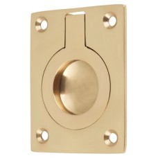Exel Rectangular Flush Ring Cabinet Pull Handle - 63 x 50mm - Polished Brass