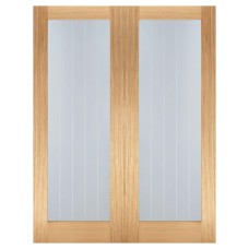 LPD Mexicano Pattern 10 Clear & Frosted Lines Unfinished Internal French Doors - 1981 x 1219mm - Oak