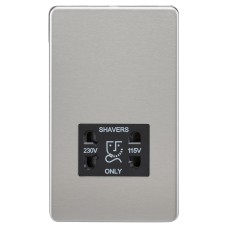 Knightsbridge 115/230V Screwless Flat Plate Dual Voltage Shaver Socket - Brushed Chrome/Black