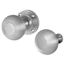 Heritage Brass by M Marcus Reeded Beehive Rim Door Knob - 60mm Rose Diameter - Satin Chrome