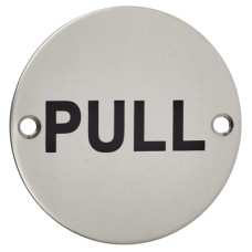 Exel Pull Door Sign - 75mm Diameter - Polished Stainless Steel