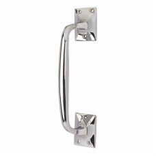 Traditional Heavy Cast Offset Door Pull Handle - Screw Fix - 250mm Centres - Polished Chrome