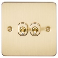 Knightsbridge 10AX 2 Gang 2 Way Flat Plate Toggle Light Switch - Brushed Brass