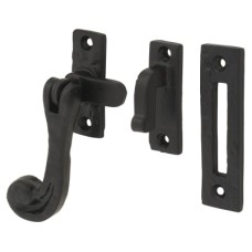 Olde Forge Tudor Mortice & Hook Plate Casement Window Fastener - Reversible - Antique Black Iron