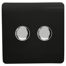 Trendi 150W 2 Gang 2 Way Screwless LED Rotary Dimmer Switch - Gloss Black