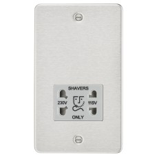 Knightsbridge 115/230V Flat Plate Dual Voltage Shaver Socket - Brushed Chrome with Grey Insert