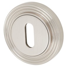 Burlington BUR60 by Frelan Escutcheon with Reeded Rose - 53mm Diameter - Keyhole - Satin Nickel