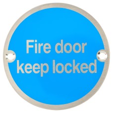 Exel Fire Door Keep Locked Door Sign - 75mm Diameter - Neutral Lettering - Satin Stainless Steel
