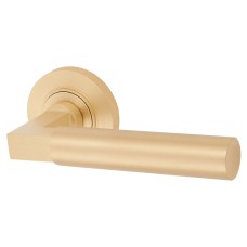 Burlington BUR30 Satin Brass Door Handles on Round Knurled Rose - Westminster Range 