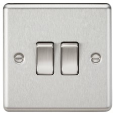 Knightsbridge 10AX 2 Gang 2 Way Round Edge Light Switch - Brushed Chrome