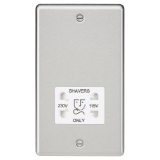 Knightsbridge 115/230V Round Edge Dual Voltage Shaver Socket - Brushed Chrome with White Insert