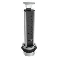 Sensio SensioPod E Slimline 3 Gang Pop-Up Socket with 2 x USB Ports - Stainless Steel