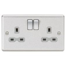 Knightsbridge 13A 2 Gang DP Switched Socket with Twin Earths - Brushed Chrome with Grey Insert