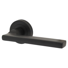 Jedo Matt Black Fire Rated Door Handles on Round Rose - Jet Range 