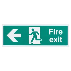 Exel Fire Exit Running Man Left Arrow Sign - 450 x 150mm - Rigid Plastic