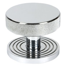 From The Anvil Brompton Round Knurled Centre Door Knob on Beehive Rose - 90mm Rose - Polished Chrome