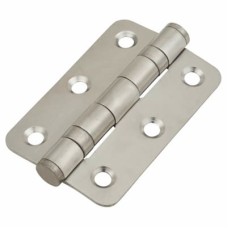 Radius Corner Twin Ball Bearing Butt Door Hinge - 76 x 51 x 2mm - Satin Stainless Steel - Pair