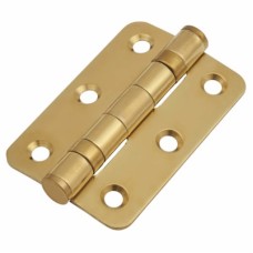 Radius Corner Twin Ball Bearing Butt Door Hinge - 76 x 51 x 2mm - Polished Brass - Pair