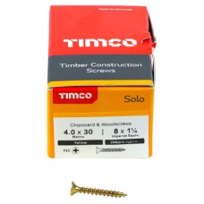 TIMCO Solo Chippy Pozi Countersunk Wood Screws - 4.0 x 30mm - Yellow Zinc - Pack of 200