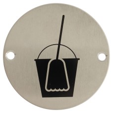 Exel Mop & Bucket Door Sign - 75mm Diameter - Satin Stainless Steel