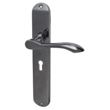 Hampstead Black Nickel Keyhole Lock Door Handle - Long Plate - Altea Range - 240 x 41mm