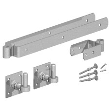 GateMate Heavy Duty Double Strap Gate Kit with Adjustable Hooks on Plates - 450mm - Galvanised