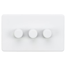 Knightsbridge 5 - 150W 3 Gang 2 Way Push On/Off Rotary Intelligent LED Dimmer Switch - Matt White