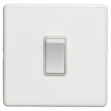 Eurolite Concealed 10A 1 Gang 2 Way Screwless Flat Plate Light Switch - Matt White