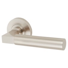Burlington BUR30 Satin Nickel Door Handles on Round Knurled Rose - Westminster Range 