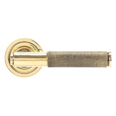 From The Anvil Aged Brass Knurled Door Handles on Round Art Deco Rose - Brompton Range 