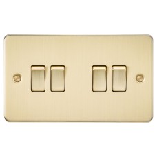 Knightsbridge 10AX 4 Gang 2 Way Flat Plate Light Switch - Brushed Brass