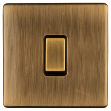 Eurolite Concealed 10A 1 Gang Screwless Intermediate Flat Plate Light Switch - Antique Brass/Black