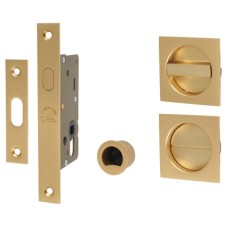 Heritage Brass by M Marcus Square Flush Privacy Handle Set with Lock - Satin Brass
