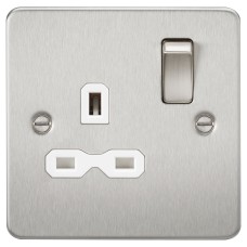 Knightsbridge 13A 1 Gang Flat Plate Double Pole Switched Socket - Brushed Chrome with White Insert
