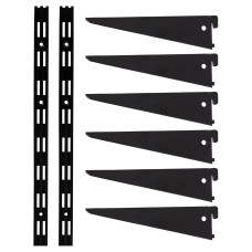 Exel Twin Slot Shelving Kit - 2 x 2000mm Shelf Wall Uprights & 6 x 370mm Shelf Brackets - Black