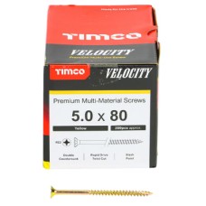 TIMCO Velocity Pozi Countersunk Wood Screws - 5.0 x 80mm - Yellow Zinc - Pack of 200