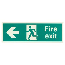 Exel Photoluminescent Fire Exit Running Man Arrow Left Sign - 450 x 150mm - Rigid Plastic