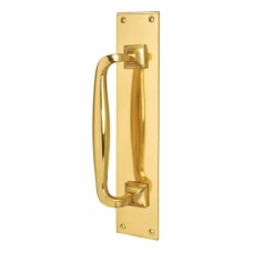 Exel Brewery Offset Door Pull Handle on Plate - Screw Fix - 305 x 63mm - Polished Brass
