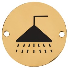 Hampstead Shower Door Sign - 75mm Diameter - Polished Brass