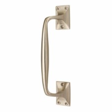 Traditional Heavy Cast Offset Door Pull Handle - Screw Fix - 250mm Centres - Satin Nickel