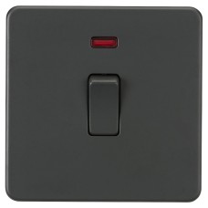 Knightsbridge 20A 1 Gang Double Pole Screwless Flat Plate Appliance Switch with Neon - Anthracite