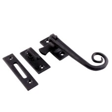 Olde Forge Blacksmith Pig Tail Mortice & Hook Plate Window Fastener - Reversible - Antique Black