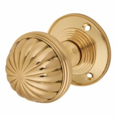 Exel Fluted Mortice Door Knob - 65mm Rose Diameter - Polished Brass