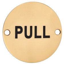 Hampstead Pull Door Sign - 75mm Diameter - Polished Brass